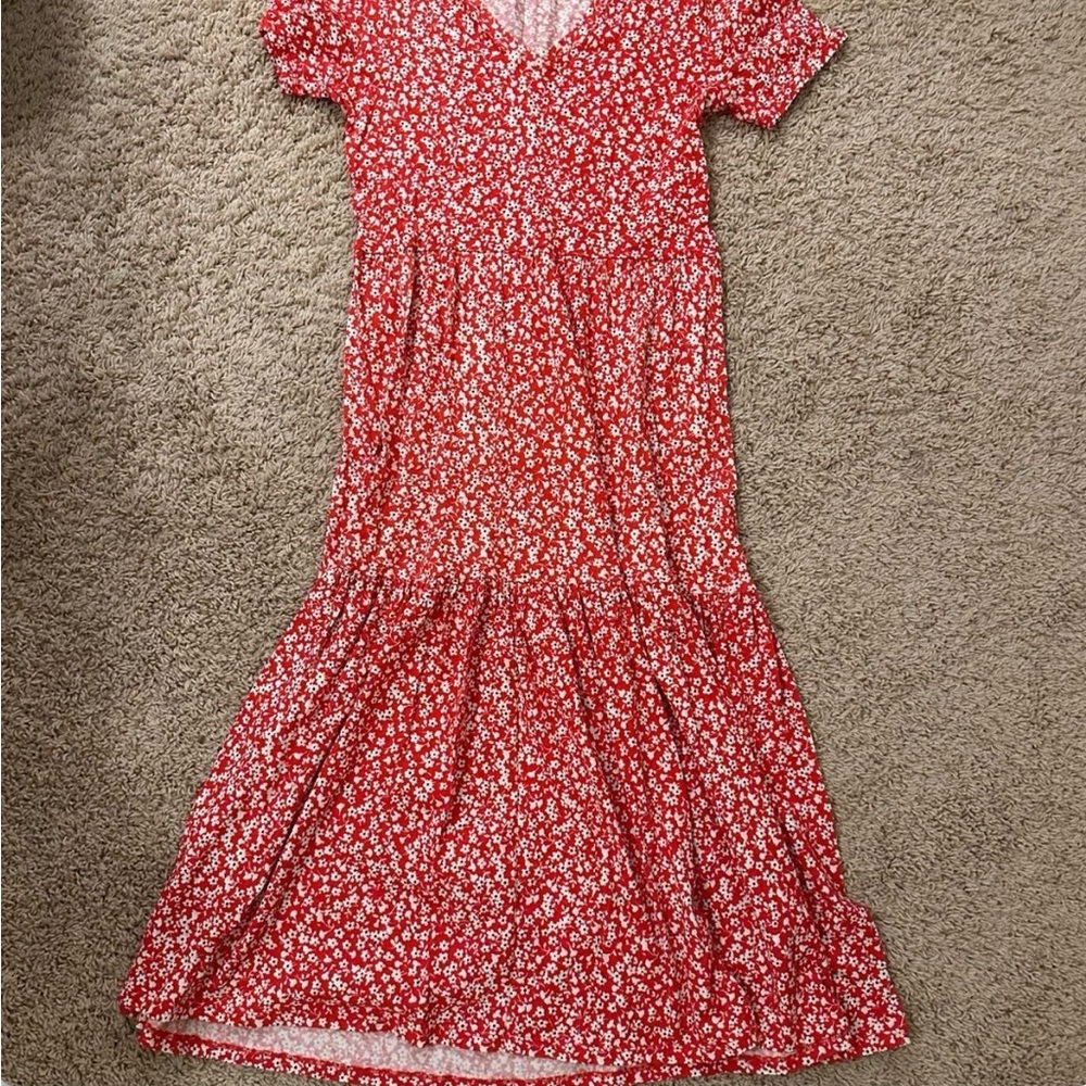 Red Floral Midi Dress